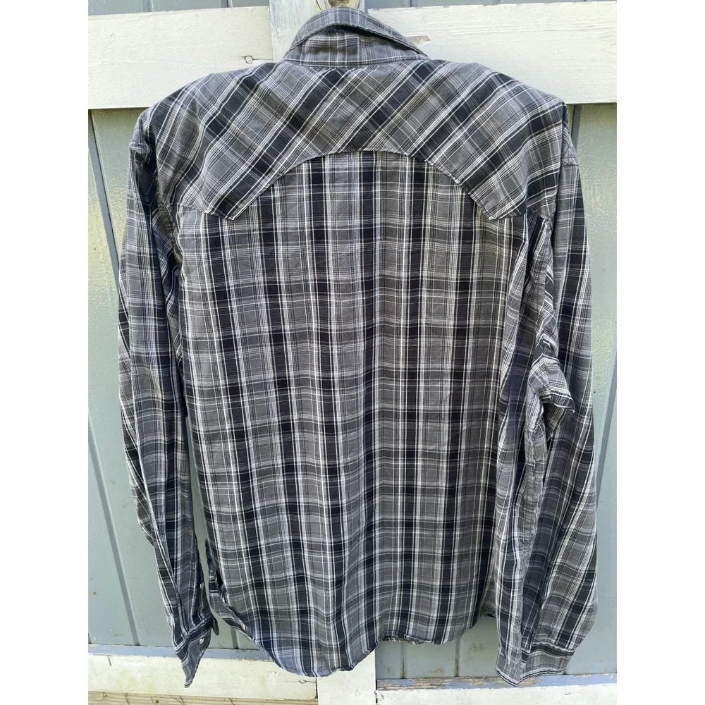 Levis Mens Western Pearl Snap Plaid Shirt Black Grey Regular Fit L 3LMLW0073